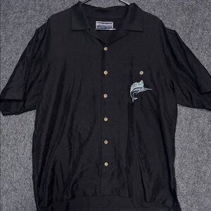 Weekenders Black Casual Button-Down Shirt with Marlin Embroidery